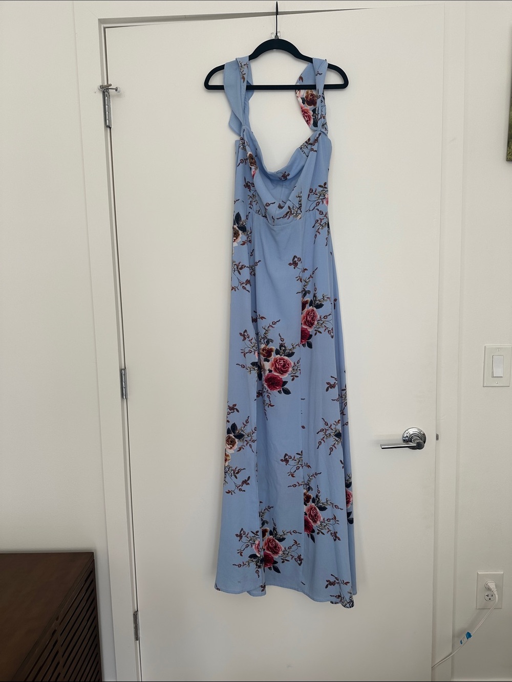 Banjul Powder Blue Maxi Dress with Rose Floral Print